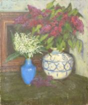 20th Century Continental Summer Flowers In A Vase Oil on board Indistinctly signed lower right