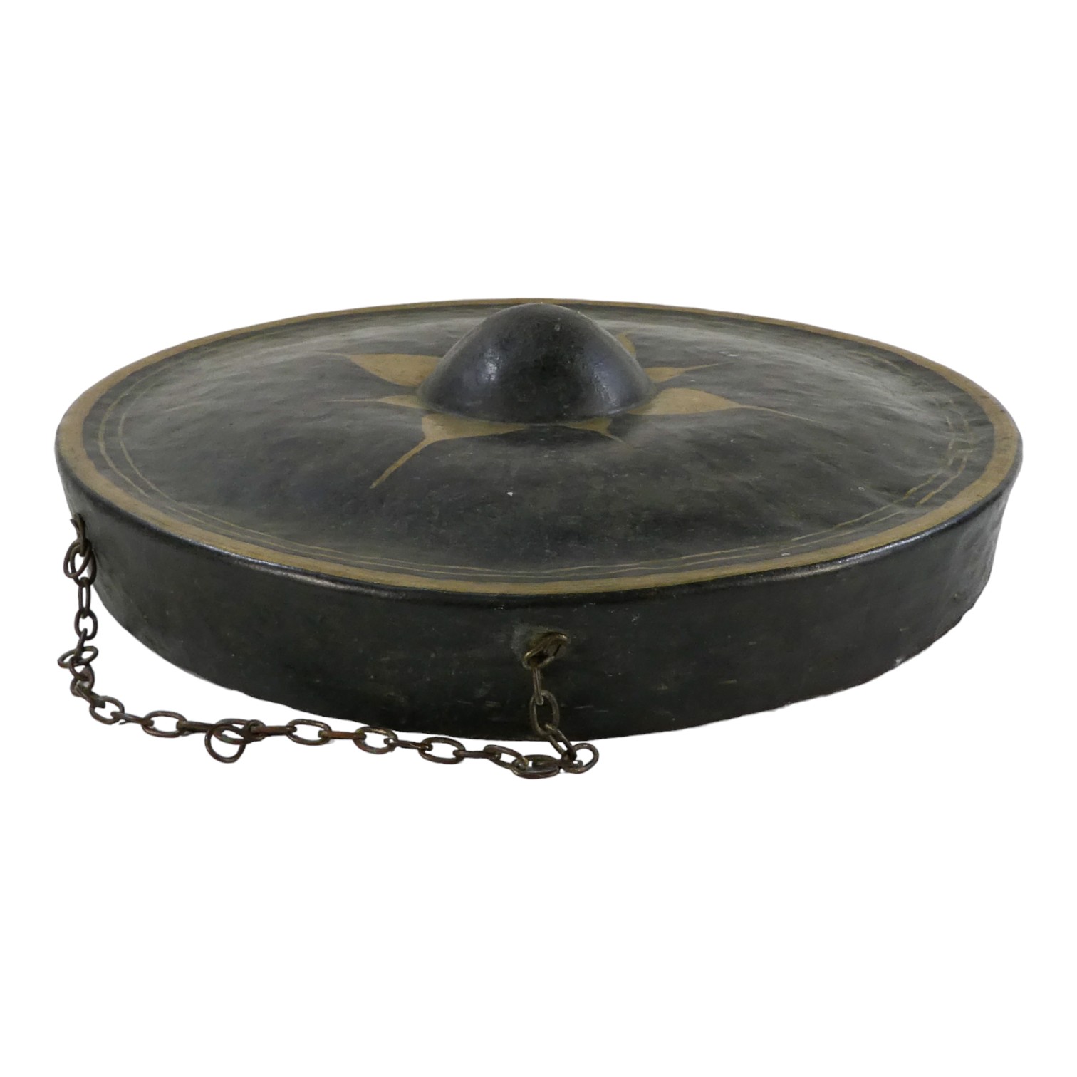 A 20th century oriental bronze gong - circular with domed centre and foliate or sun-burst - Image 3 of 3