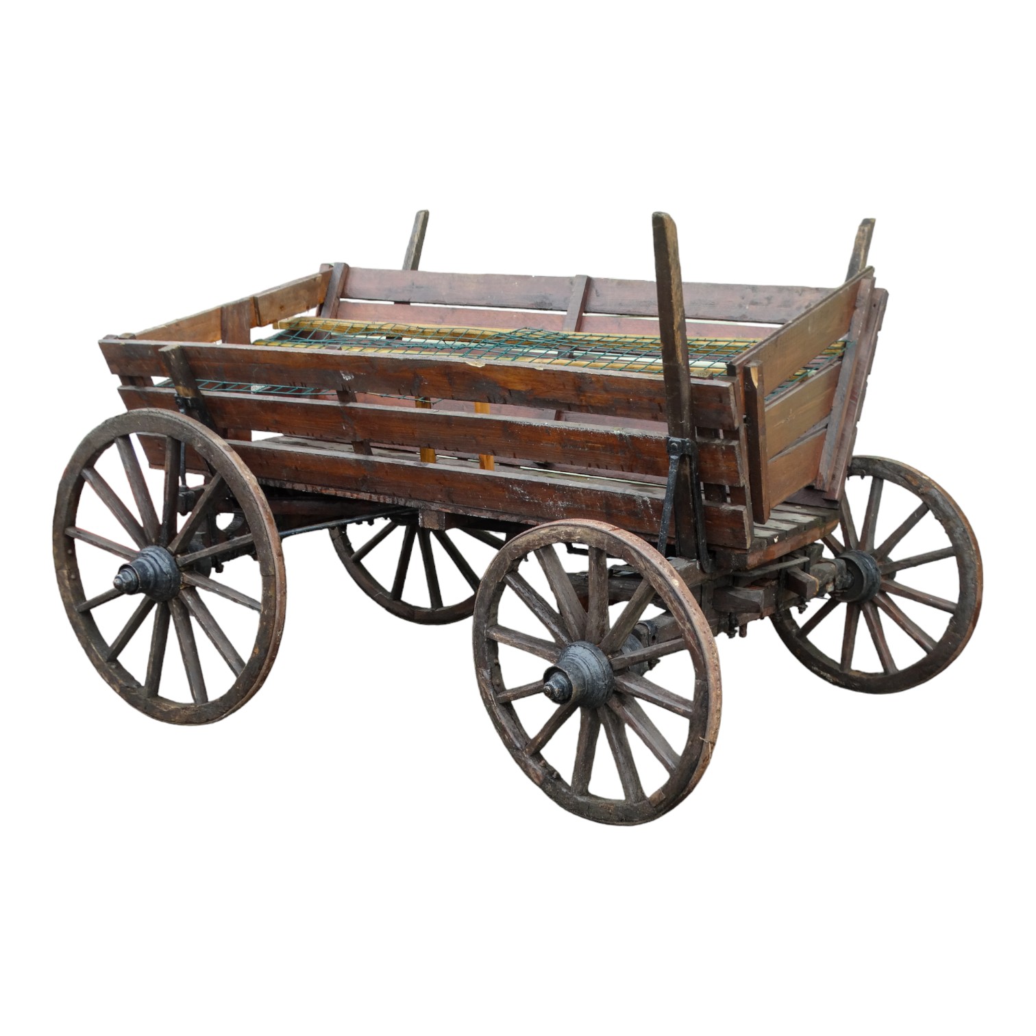 A late 19th century wooden wagon - the wooden wheels with iron rims and hubs, together with - Image 2 of 9