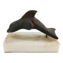 A bronze dolphin, probably Roman - raised on a later mount, width 6cm.