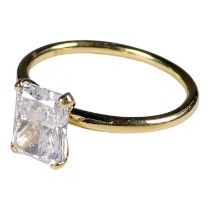 A solitaire diamond ring - emerald cut and claw set in 18ct gold, lab grown, numbered to girdle,