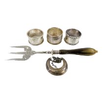 A silver serving fork - Sheffield 1893, John Sanderson, with a foliate engraved blade, together with