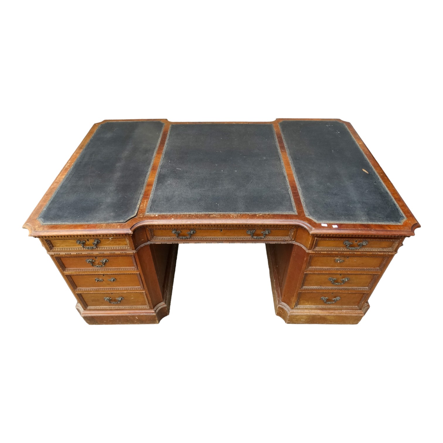 A George III stye mahogany partners desk - the leather inset top incorporating an inverted break - Image 2 of 3