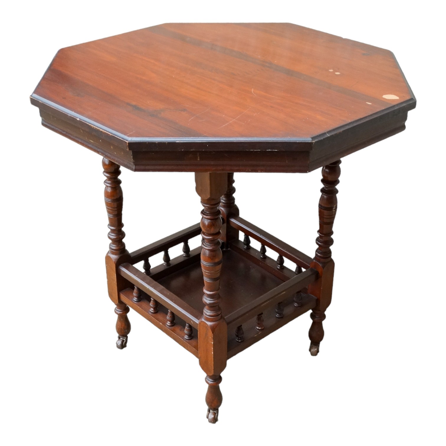 An Edwardian walnut octagonal centre table - the turned legs joined by a galleried undertier, 74cm x - Image 2 of 4