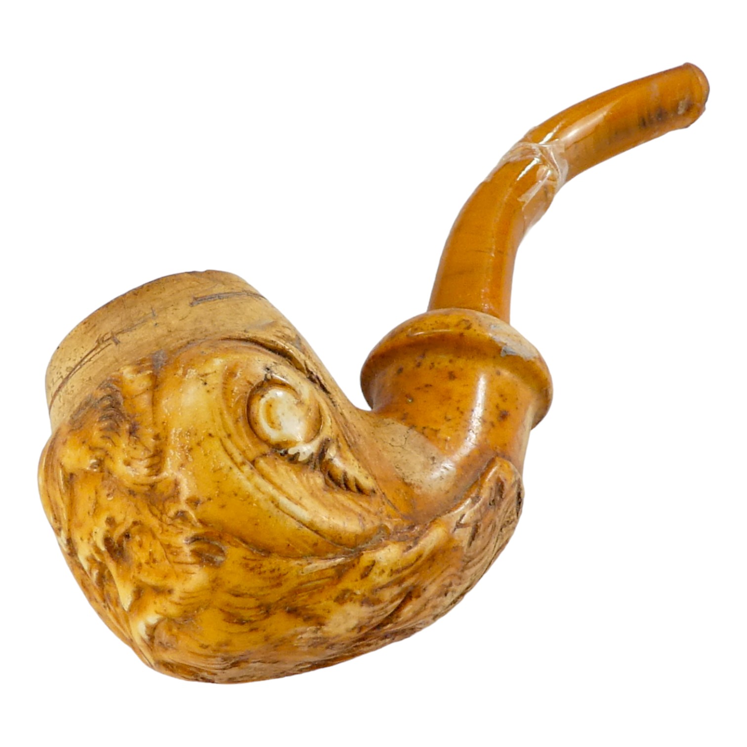 A late 19th century meerschaum pipe - the bowl modelled as the green man, with a amber stem, - Image 2 of 4