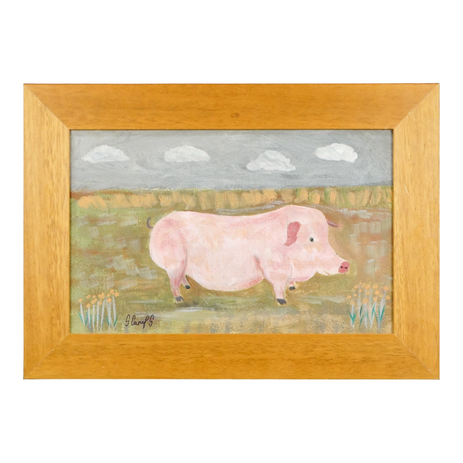 Steve CAMPS (Cornish contemporary b.1957) Pig In A Landscape Acrylic on board Signed lower left, - Image 2 of 4