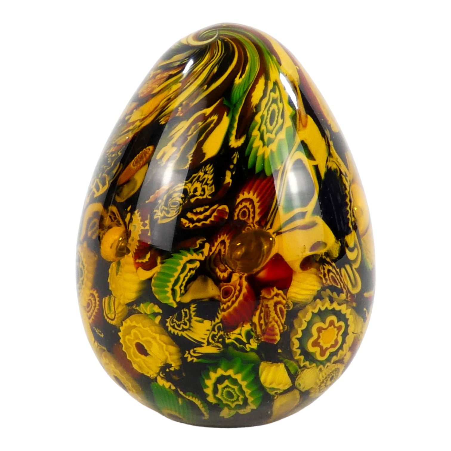 A Murano glass oviform paperweight - a collection of decorative canes with amber glass, height - Bild 3 aus 4