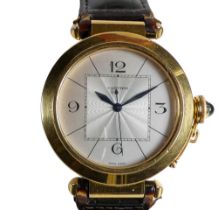 A Cartier Pasha 18ct gold cased gentleman's wristwatch - the silvered dial set out with Arabic