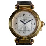 A Cartier Pasha 18ct gold cased gentleman's wristwatch - the silvered dial set out with Arabic