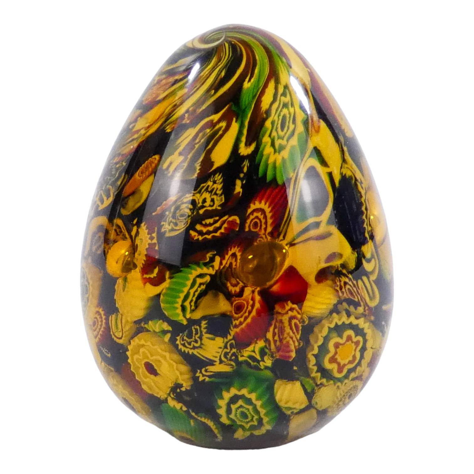 A Murano glass oviform paperweight - a collection of decorative canes with amber glass, height - Bild 2 aus 4