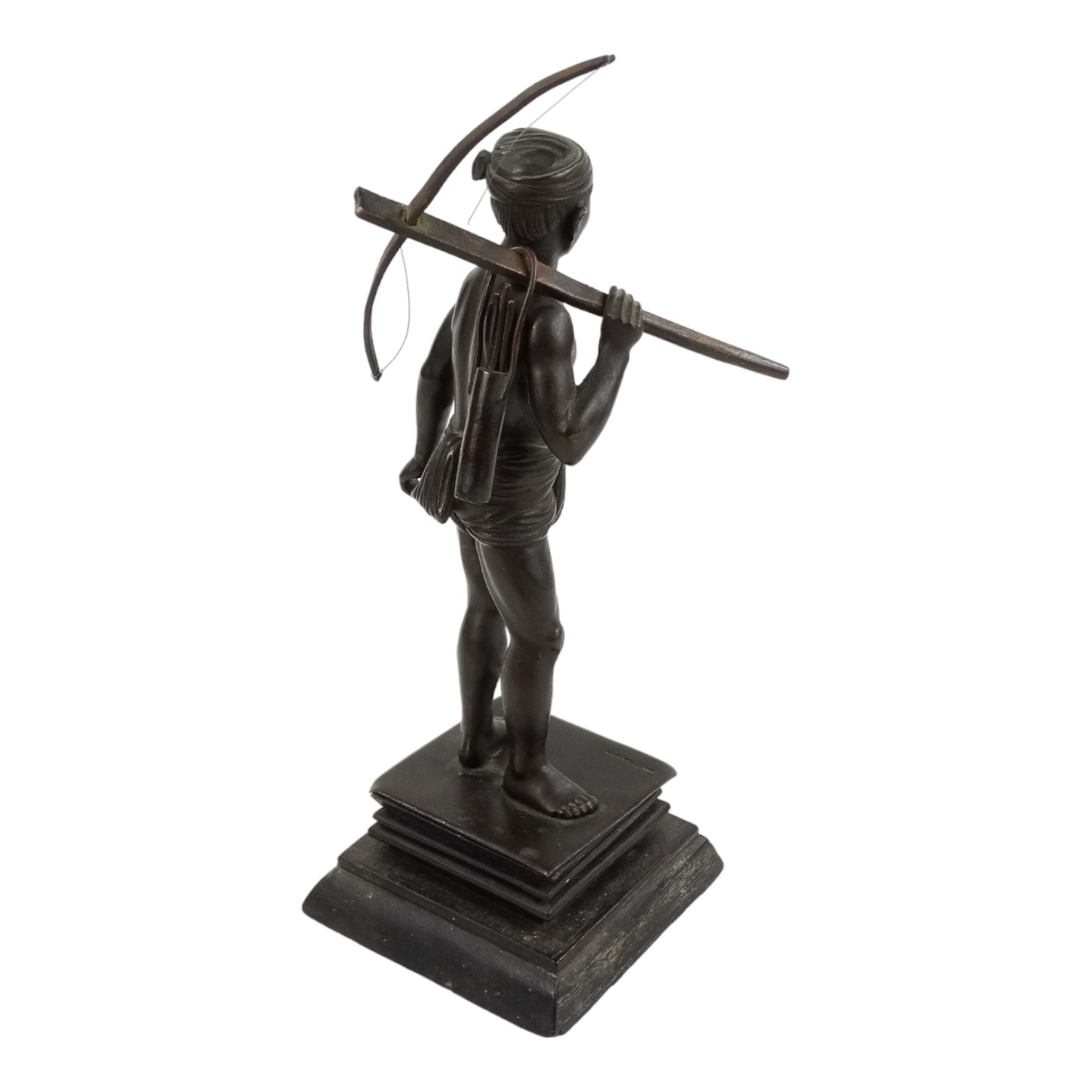 McTha Din 20th century Burmese Pegu bronze figure - standing holding a crossbow, signed to base, - Image 4 of 5