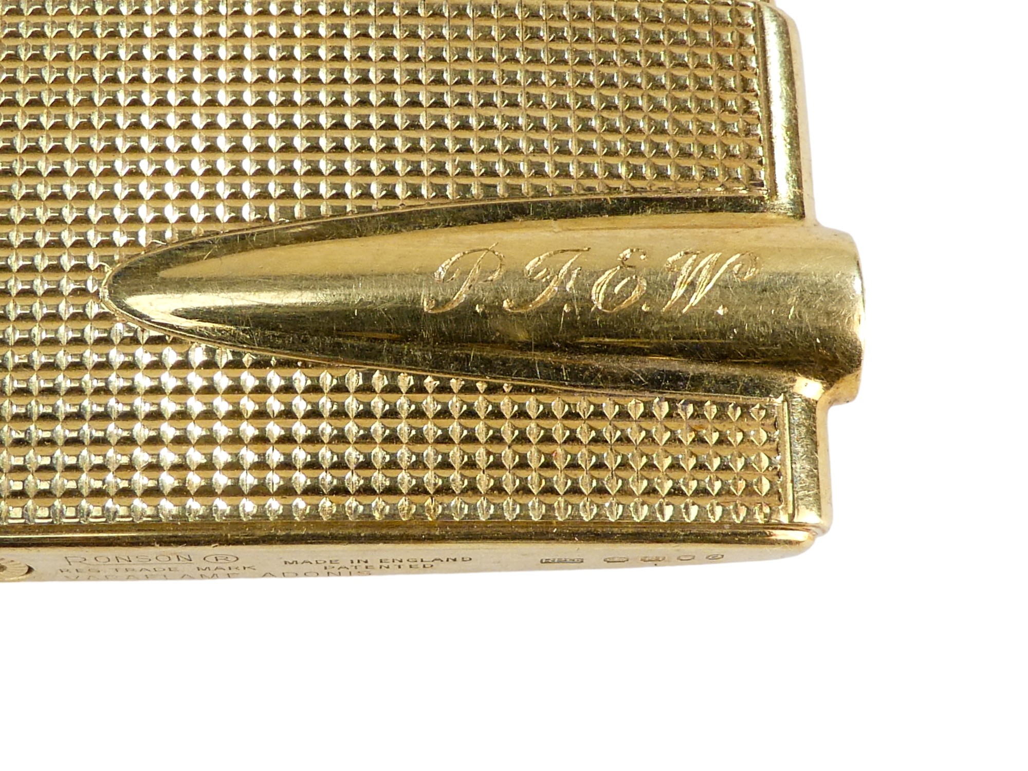 An 18ct gold Ronson lighter - the sides with engine turning and engraved with initials, weight 84g - Image 2 of 7