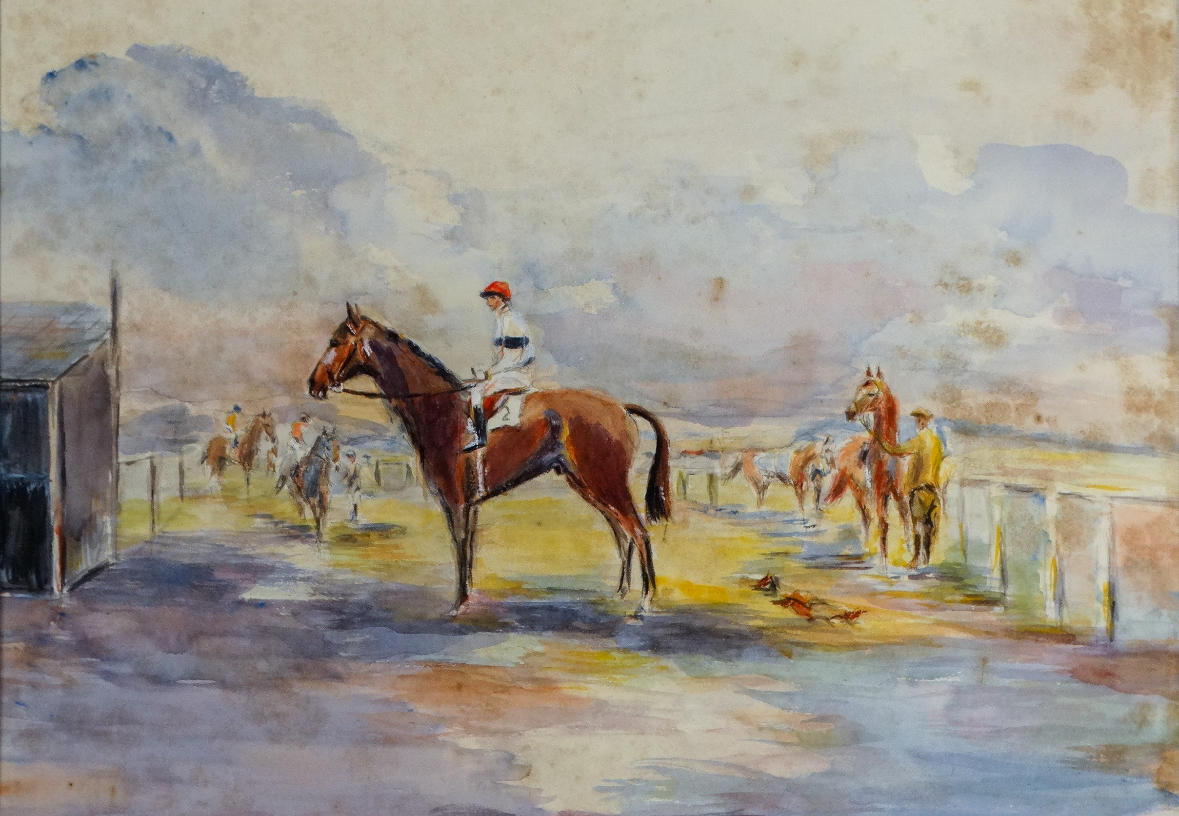 # John Gregory KING (British 1929-2014) Racehorse with Jockey Up Watercolour and gouache Signed