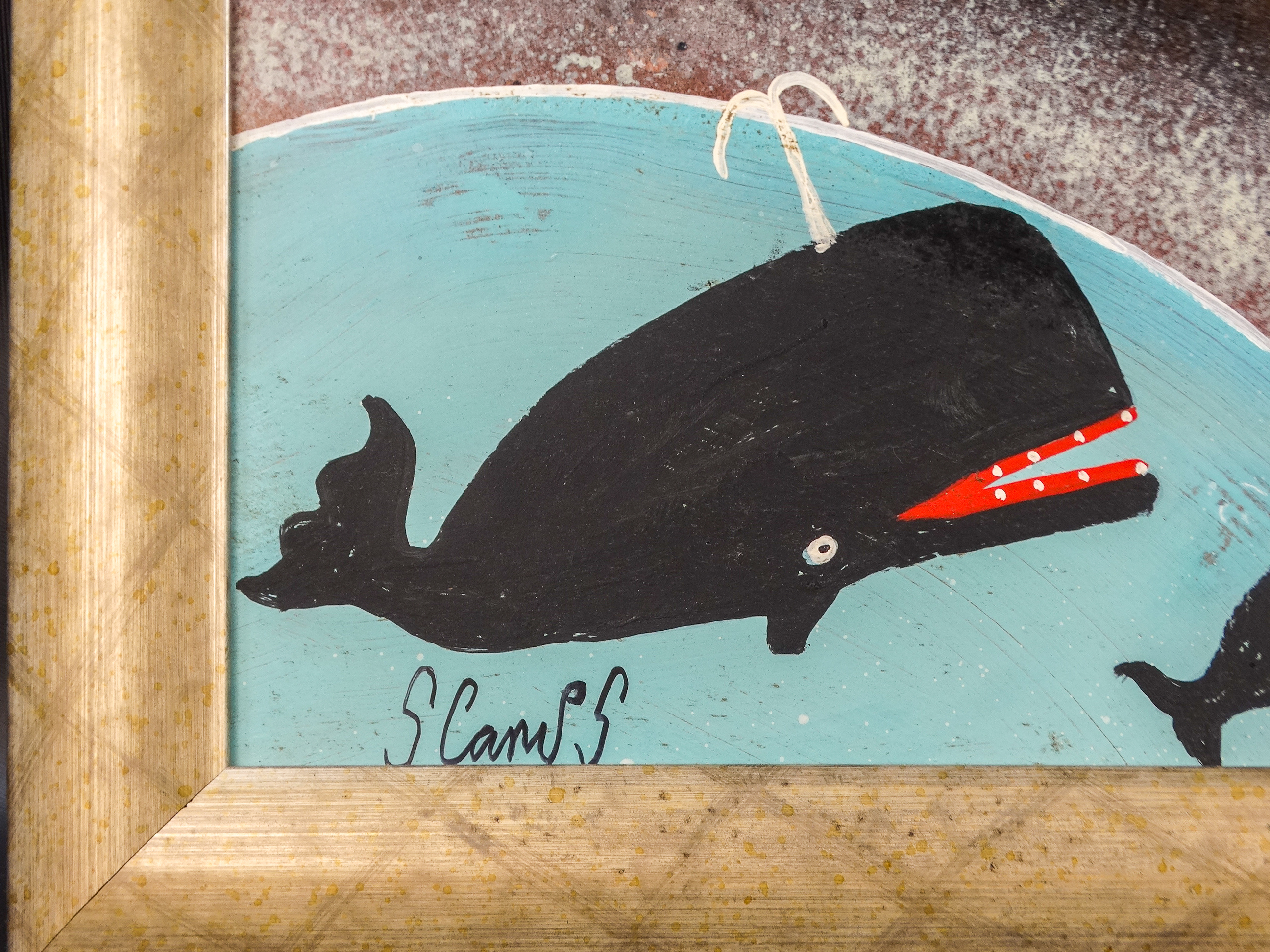 Steve CAMPS (Cornish contemporary b.1957) Lunar Whales Acrylic on board Signed lower left Framed - Image 2 of 3