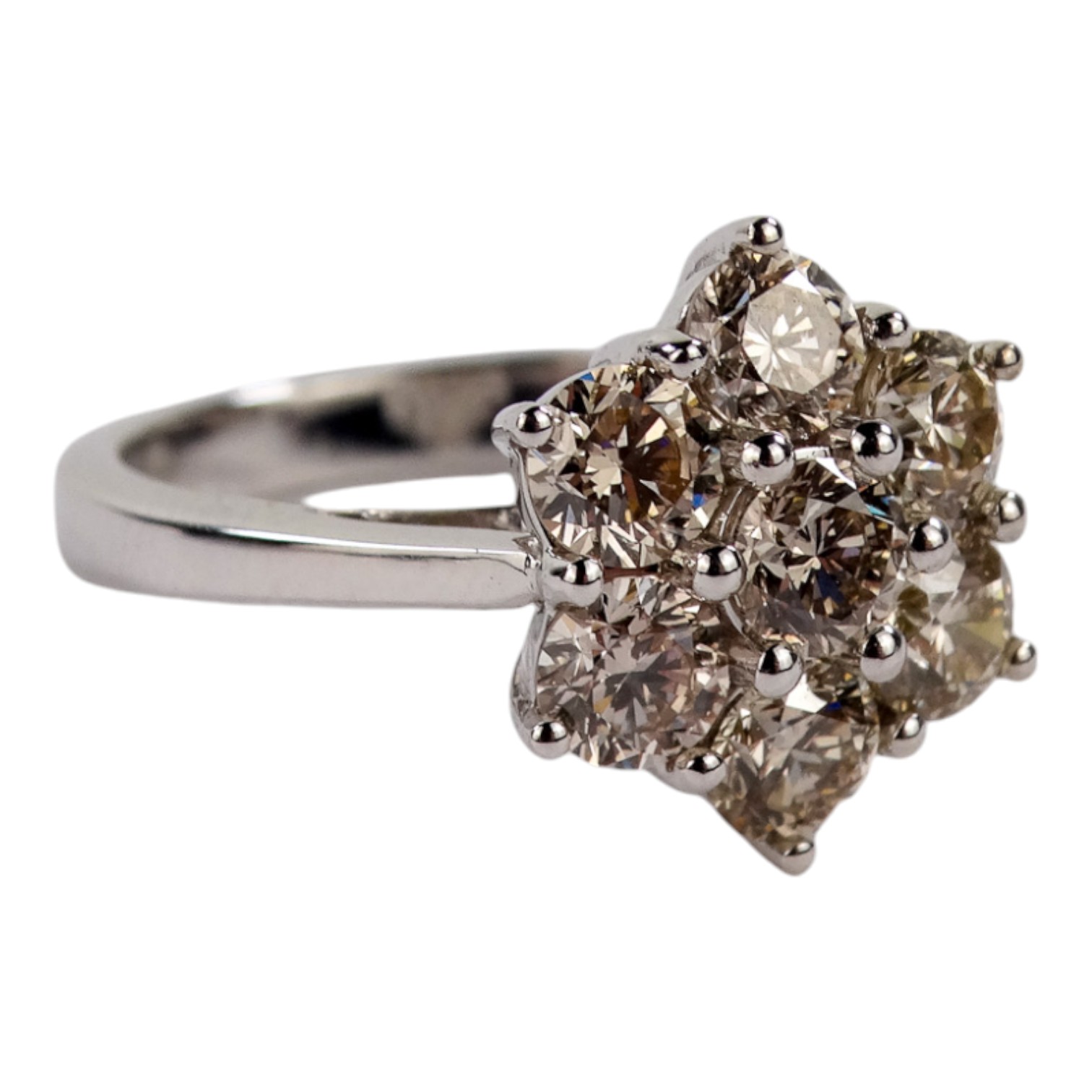 An 18ct white gold seven stone daisy style diamond ring - diamond weight 2.16ct, size O, with - Image 2 of 6