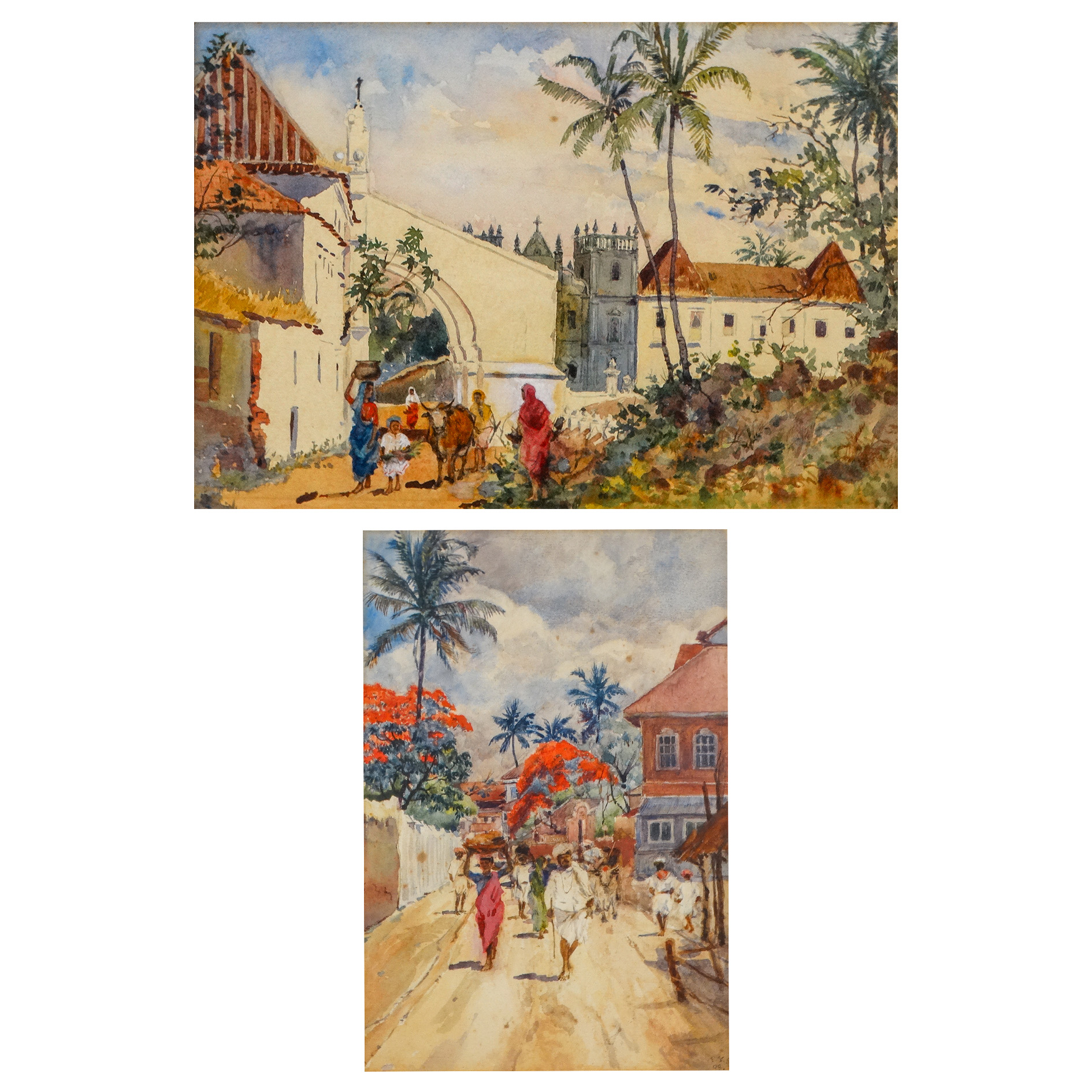 F. Y. S. (19th/20th Century Anglo Indian School) Busy Street Scene Watercolour Signed with
