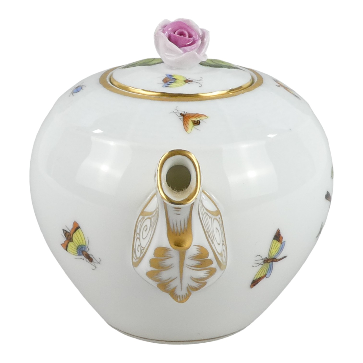 A Herend teapot - bullet shaped and decorated with insects, height 10cm. - Image 2 of 6