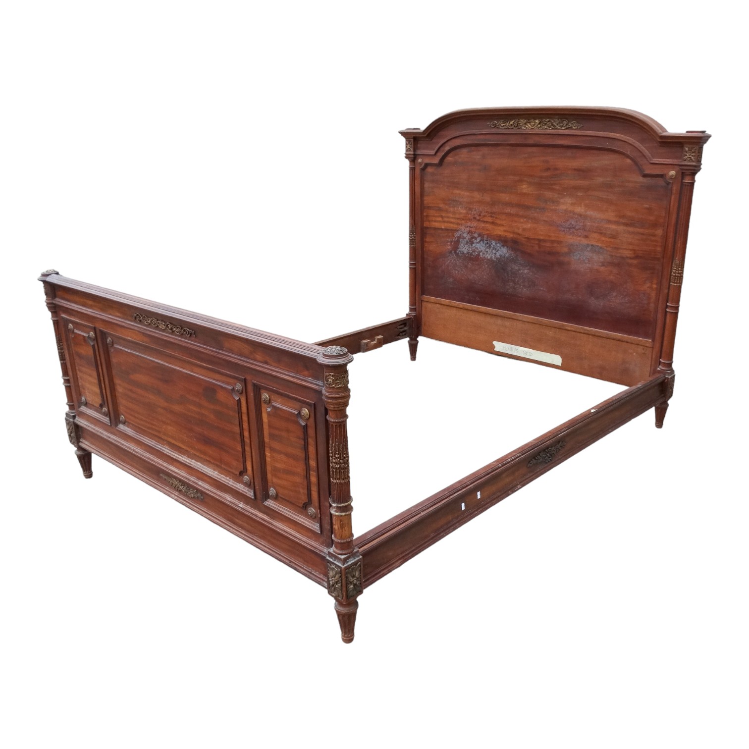 A Louis XVI style mahogany double bed - the panelled head and foot boards with fluted column - Image 5 of 5