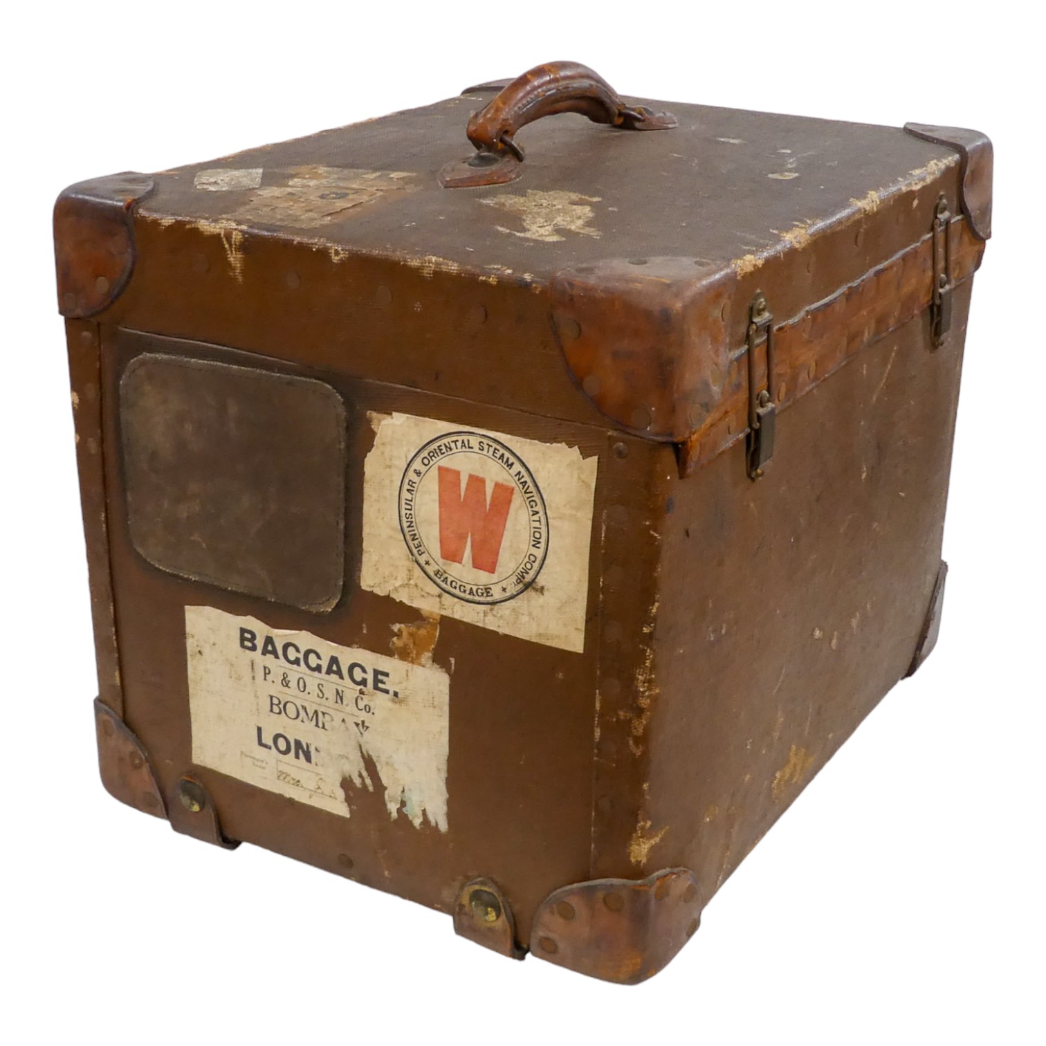 A vintage ladies travelling trunk - brown canvas with leather corners and handle, the cloth interior - Image 11 of 13