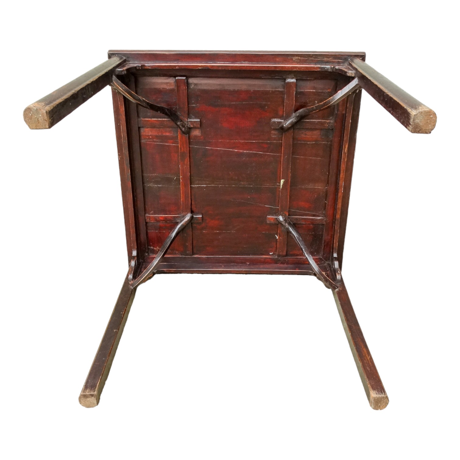 A Chinese oriental hardwood square table - the cleated panel top above a shaped corner bracket, on - Image 5 of 6