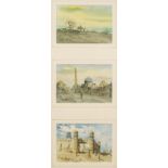 Matchandv IKRAM (20th Century) Three Views of Khiva Watercolours Signed with initials and dated '