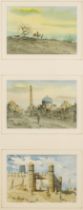 Matchandv IKRAM (20th Century) Three Views of Khiva Watercolours Signed with initials and dated '