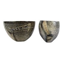 A 20th century studio pottery bowl - glazed with a sgraffito design, inscribed with initials to
