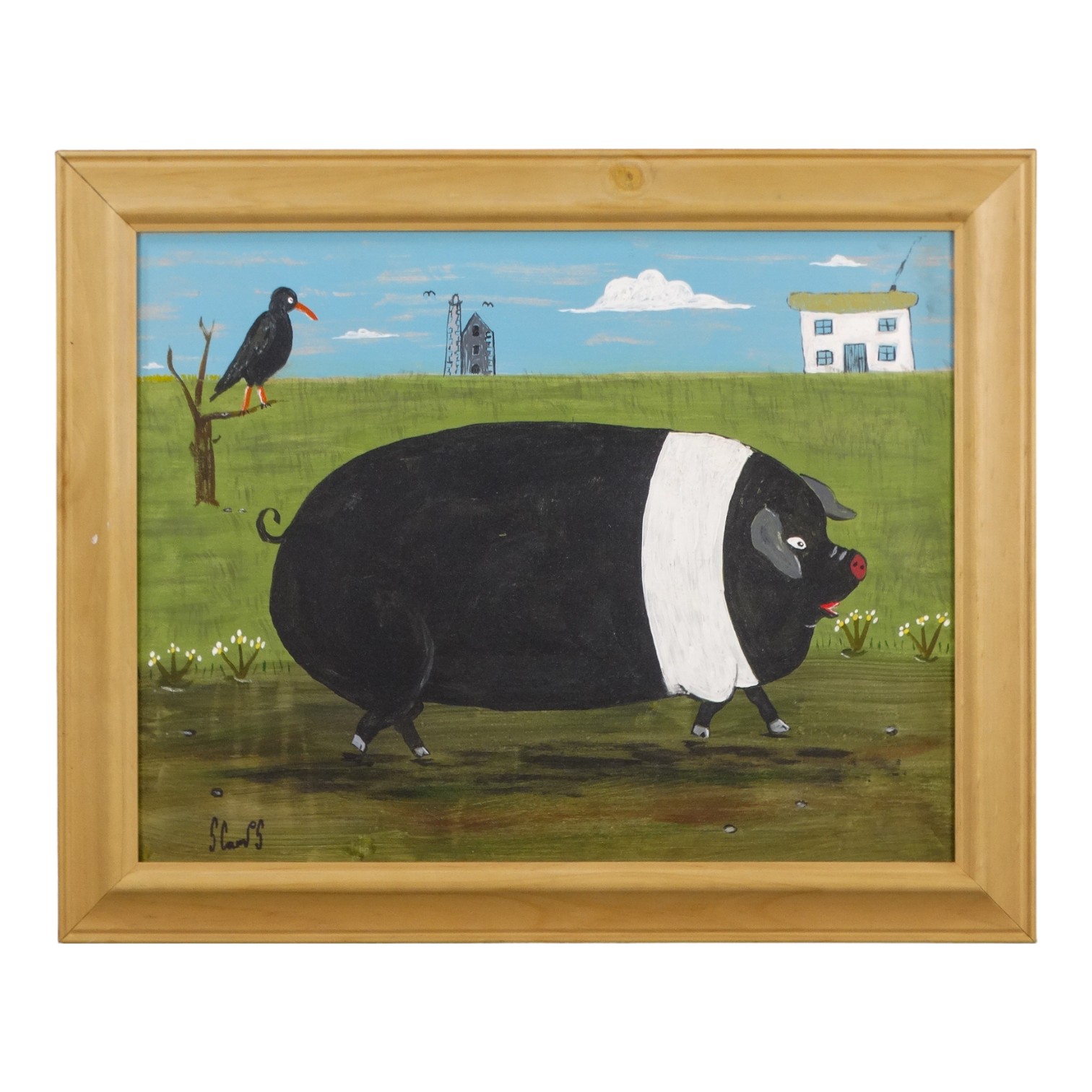 Steve CAMPS (Cornish contemporary b.1957) Hampshire Hog with Chough and Engine House Acrylic on - Image 2 of 4