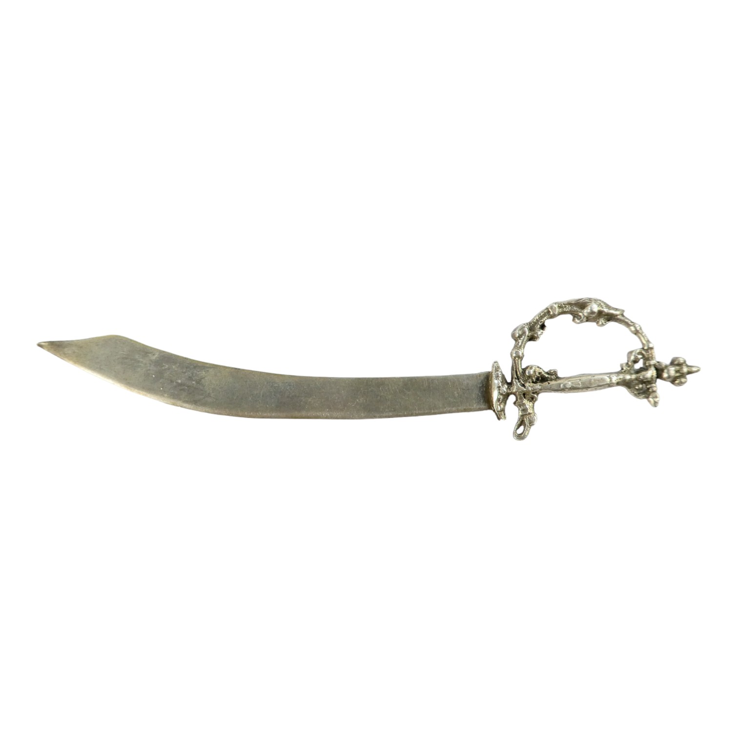 A middle eastern white metal miniature scimitar - with strike mark to blade, length 13.5cm, weight - Image 2 of 5