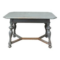 A 19th century oak continental table - later grey painted, the rectangular top with cusped corners