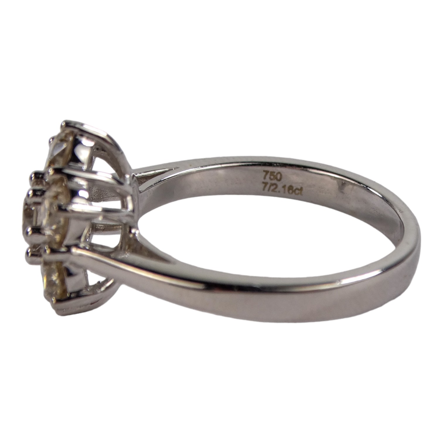 An 18ct white gold seven stone daisy style diamond ring - diamond weight 2.16ct, size O, with - Image 3 of 6