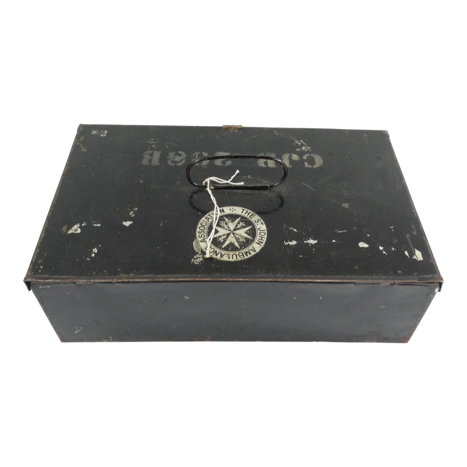 A St John Ambulance First Aid box - the black steel trunk with contents, including splints and - Image 6 of 6