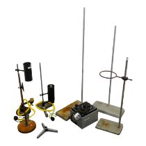 A collection of vintage laboratory equipment - including a pair of convex and concave mirrors by