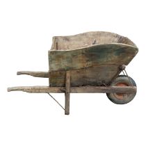 An early 20th century wooden wheel barrow - with pneumatic tyre