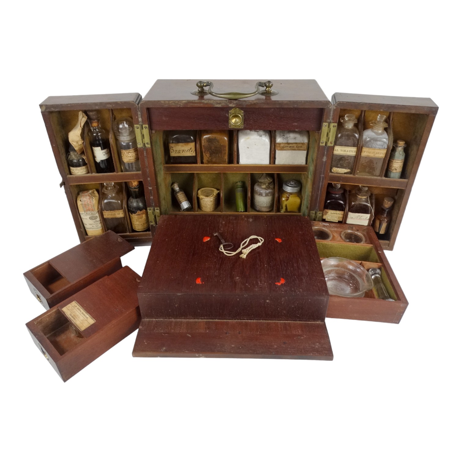 An early 19th century mahogany apothecary's chest - the top fitted with a bail handle, the double - Image 2 of 3