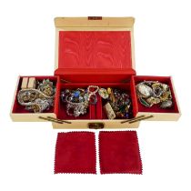 A quantity of costume jewellery - in a jewellery box.
