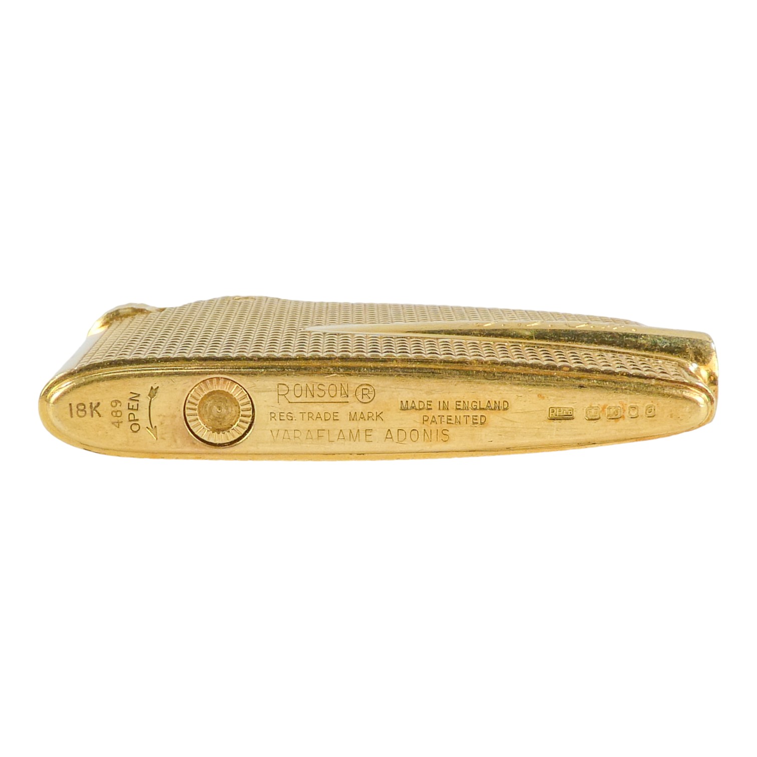 An 18ct gold Ronson lighter - the sides with engine turning and engraved with initials, weight 84g - Image 4 of 7