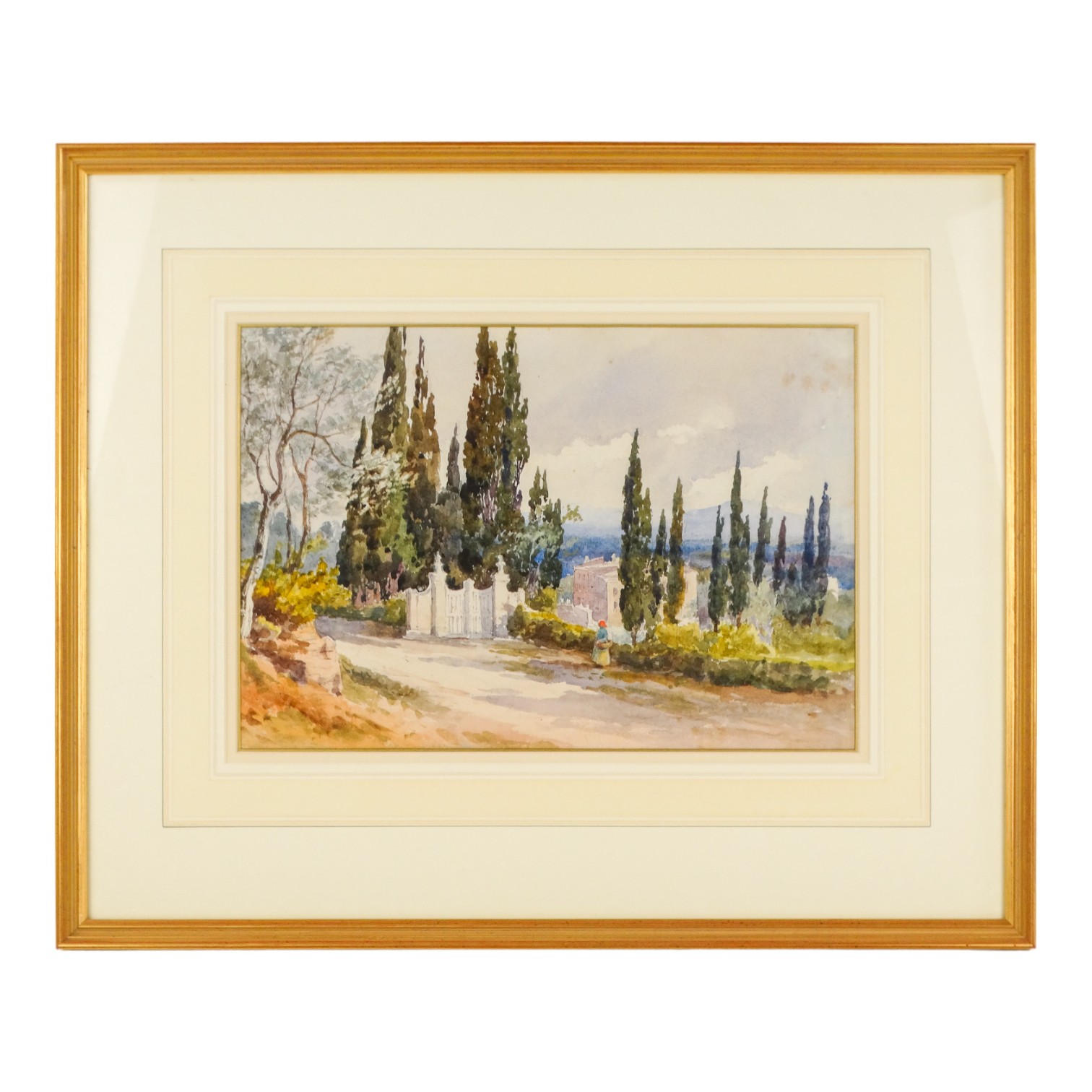 Lady Frances MAXWELL-LYTE (British 1853-1925) Figure on a Country Road Nr. Spello Watercolour Framed - Image 2 of 3