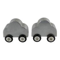 A pair of aluminium cruets - modelled in the form of a car.