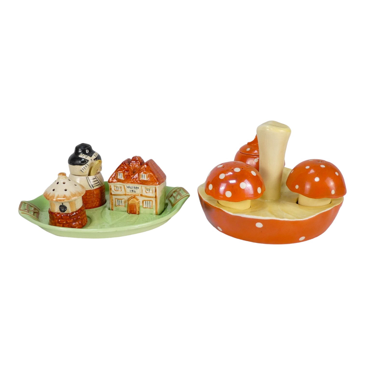 A Carlton Ware cruet set - modelled as a mushroom, together with another 'village' cruet set, a - Image 2 of 7