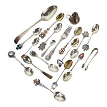 A collection of twelve silver and enamel commemorative spoons - together with other flatware items
