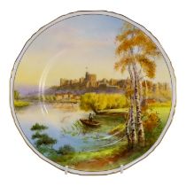 A Royal Worcester cabinet plate - decorated with a scene showing Windsor Castle, signed H Ayton,