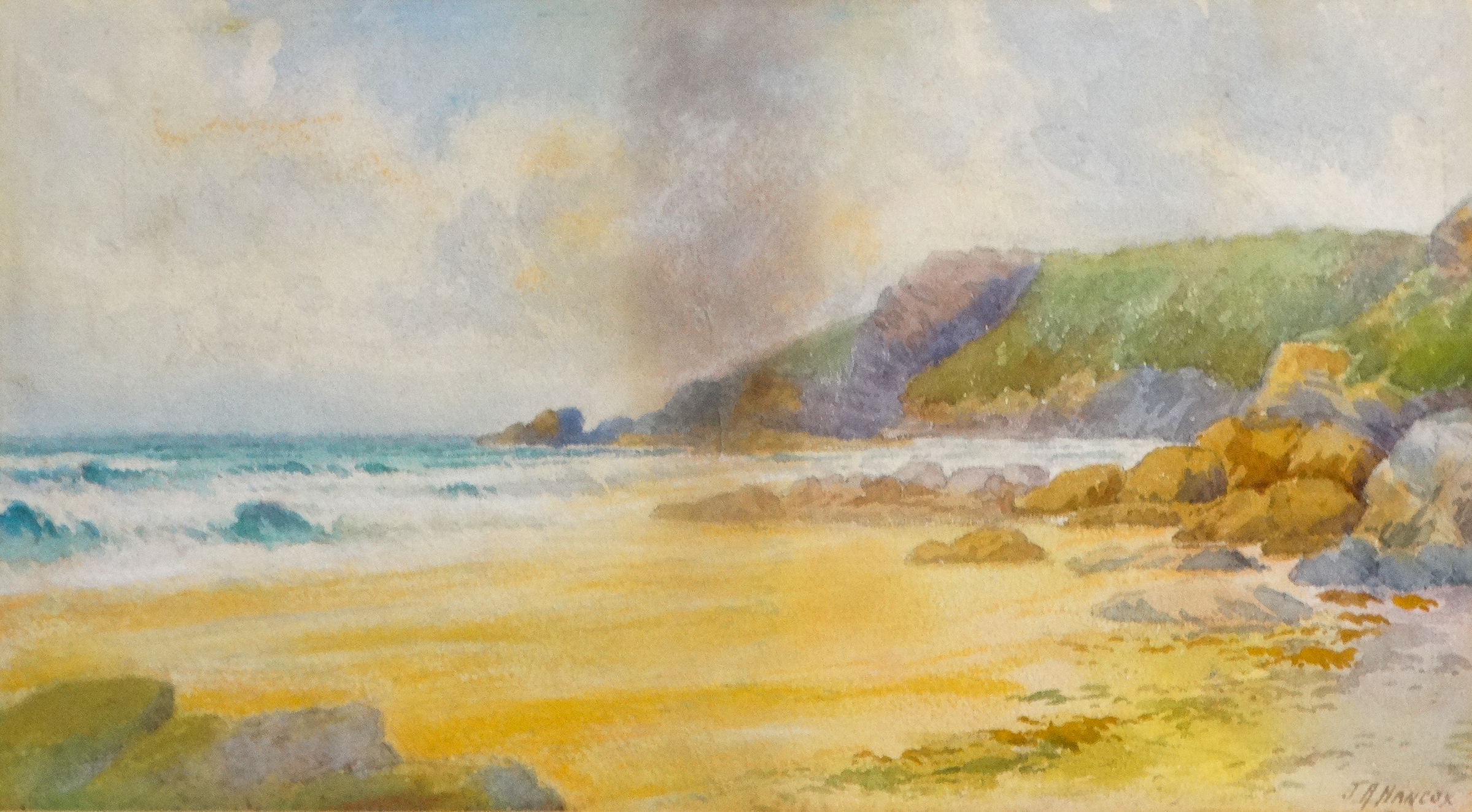 J. A. HANCOX (British 19th/20th Century) Cornish Beach Scene Watercolour Signed lower right Framed