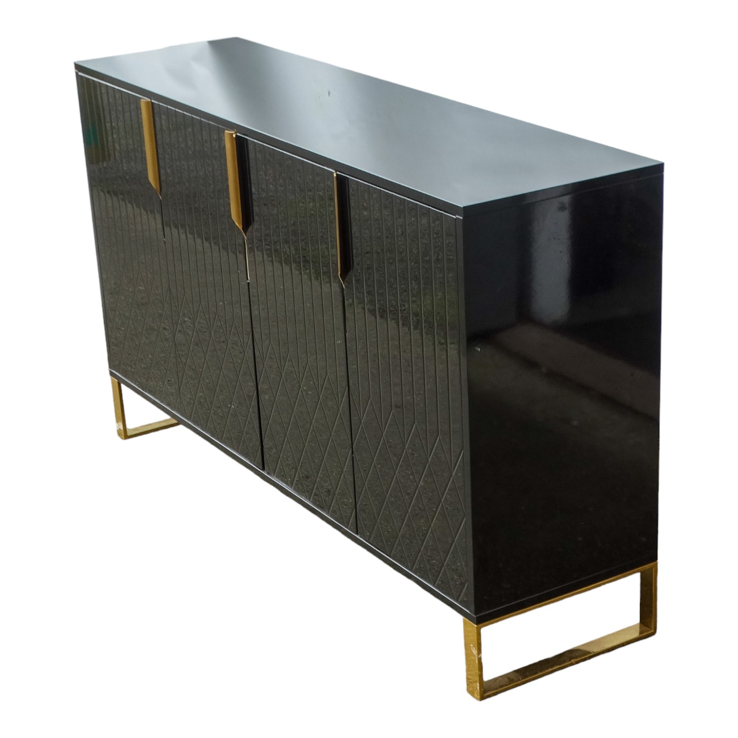 A contemporary black lacquer sideboard - the rectangular top above an ...