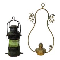 An early 20th century masthead lamp - steel with a copper chimney, height 56cm, together with a