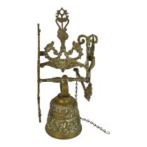 A 17th century style Monastery type bronze bell - cast with figures and beasts, height 38cm.