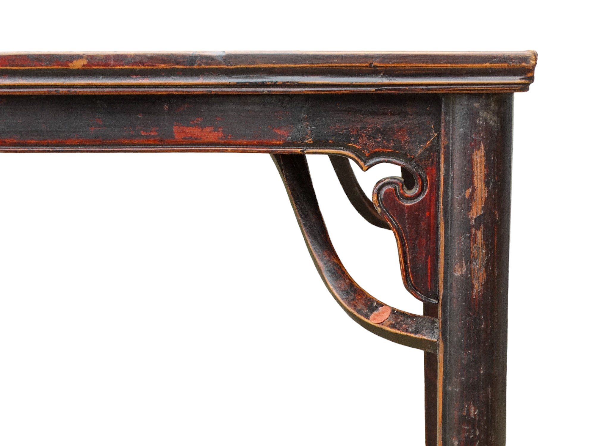 A Chinese oriental hardwood square table - the cleated panel top above a shaped corner bracket, on - Image 3 of 6