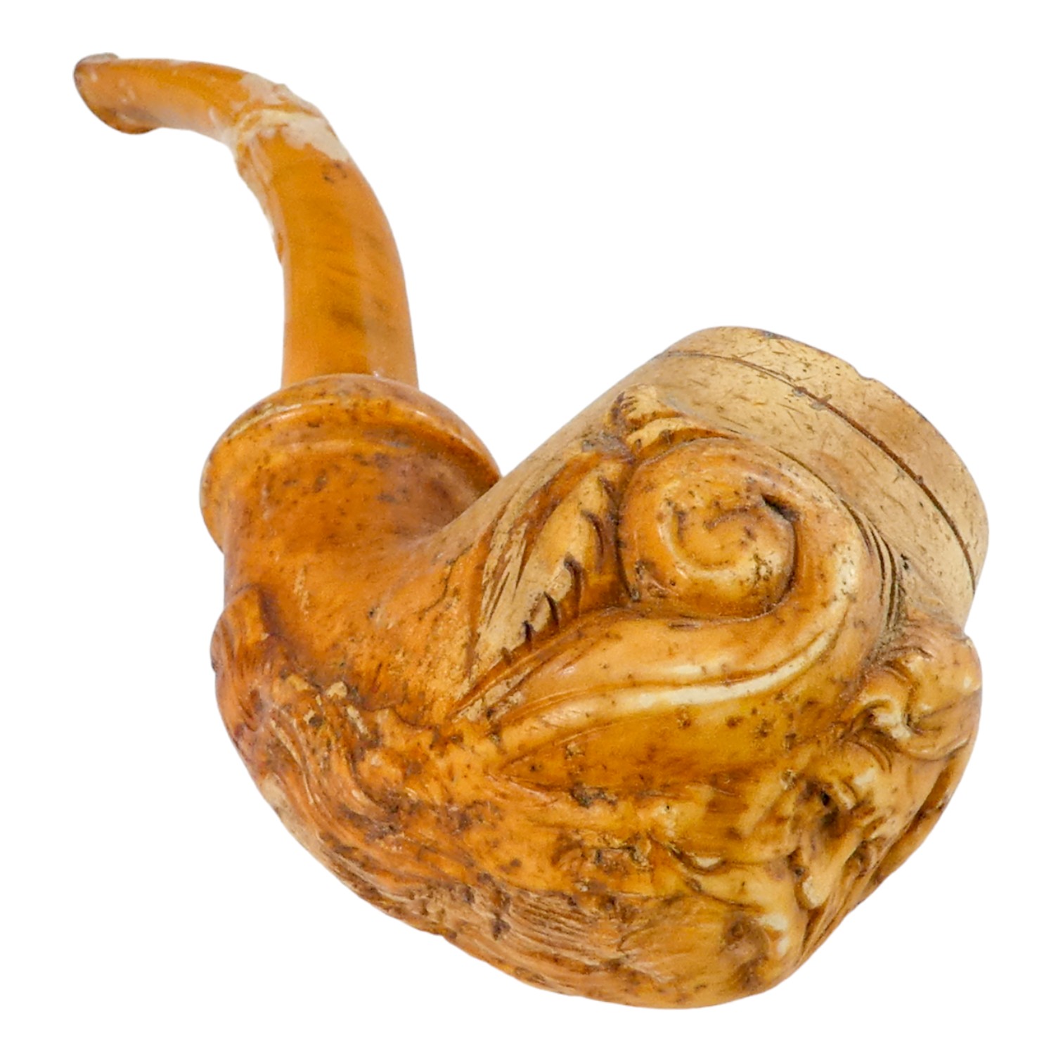 A late 19th century meerschaum pipe - the bowl modelled as the green man, with a amber stem, - Image 3 of 4