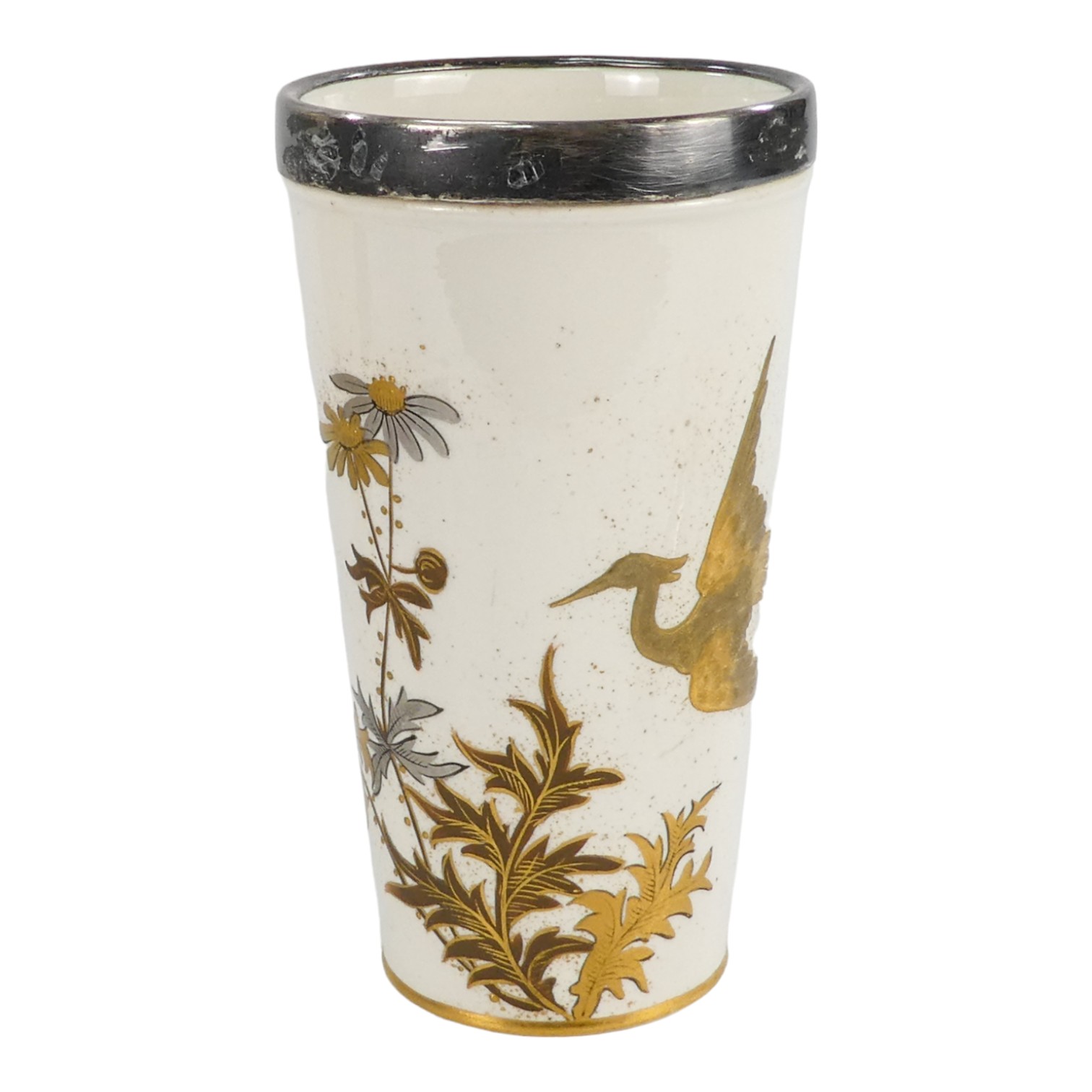 A Royal Worcester beaker - with white metal band to lip, gilt decorated with flowers, height 14cm, - Bild 5 aus 7