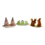 A Carlton Ware cruet set - modelled as a pair of squirrels, width 14cm, together with two others.